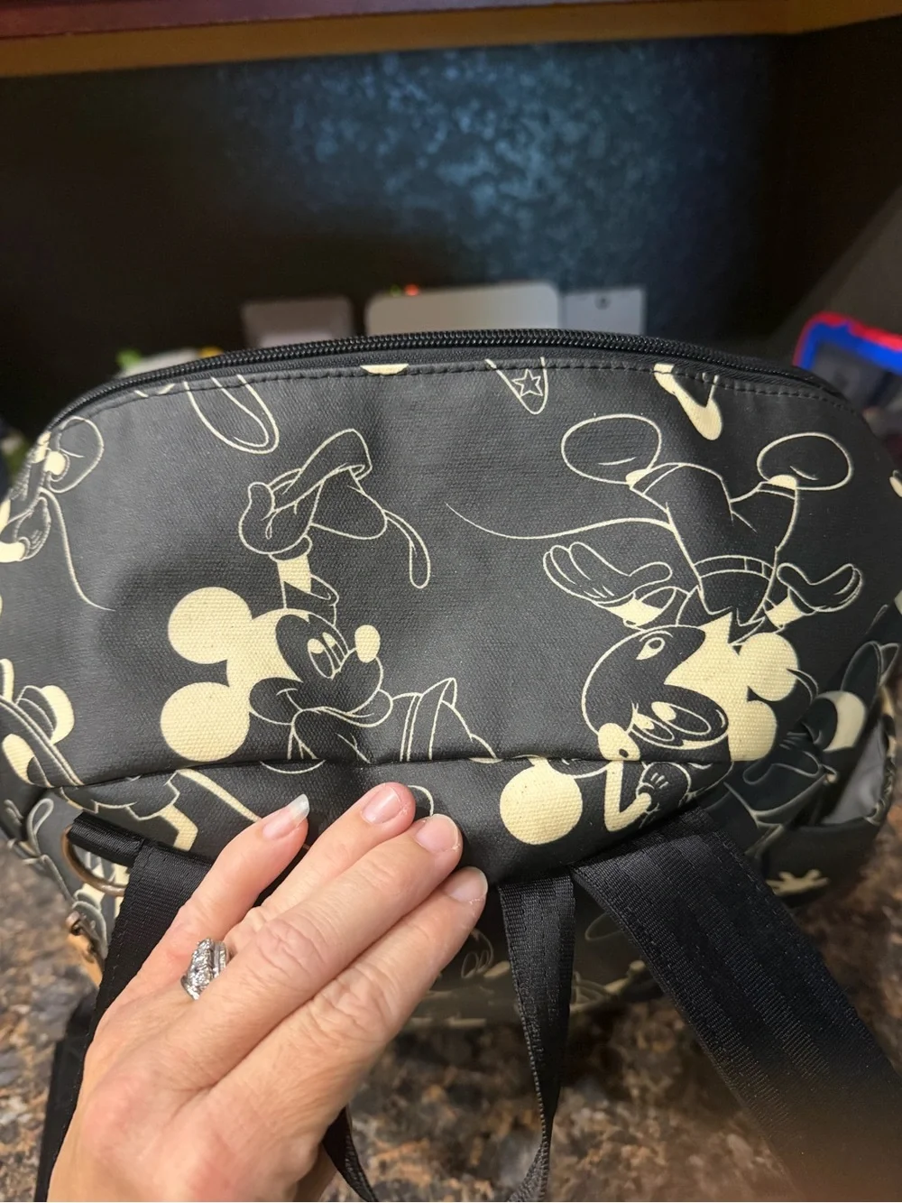 Petunia Pickle Bottom Black&White Mickey Mouse over Years Backpack Diaper Bag